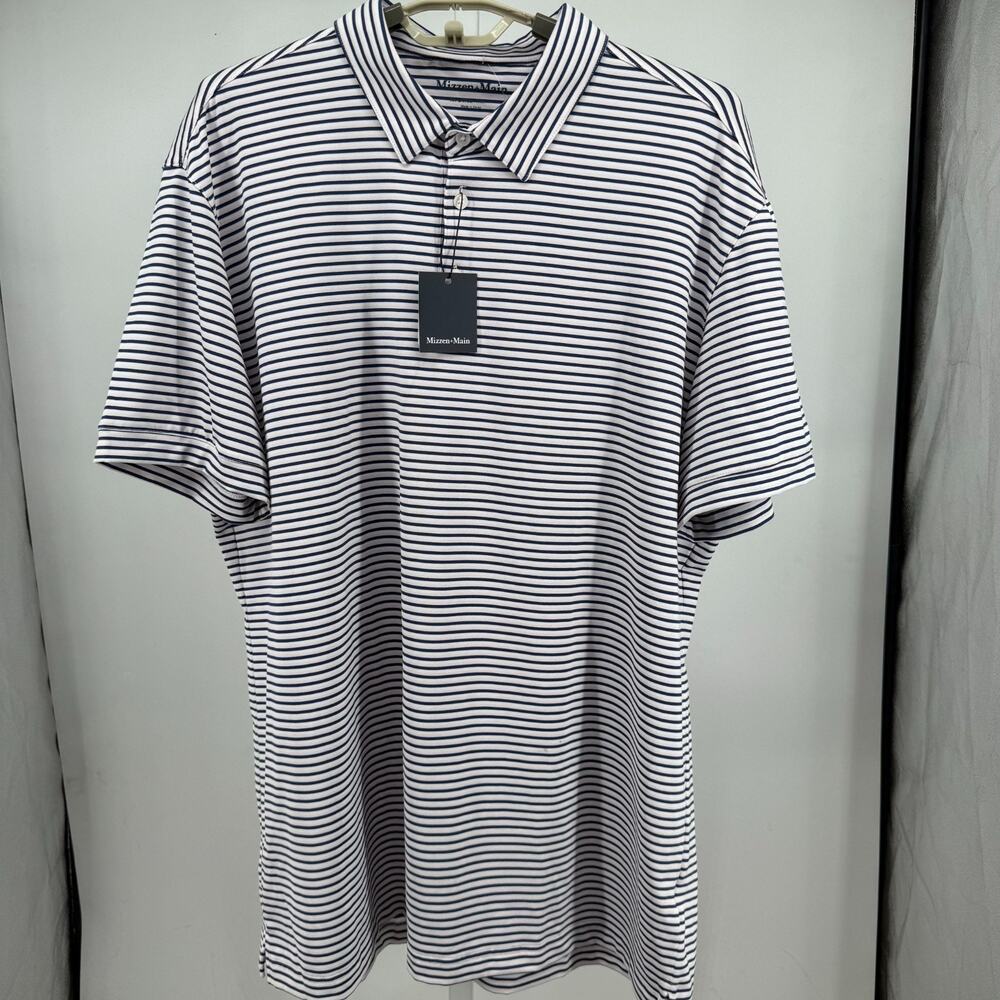 Mizzen Main Versa Polo Shirt Mens 2XL Trim Blue Pink Rose Multi Stripe Preppy